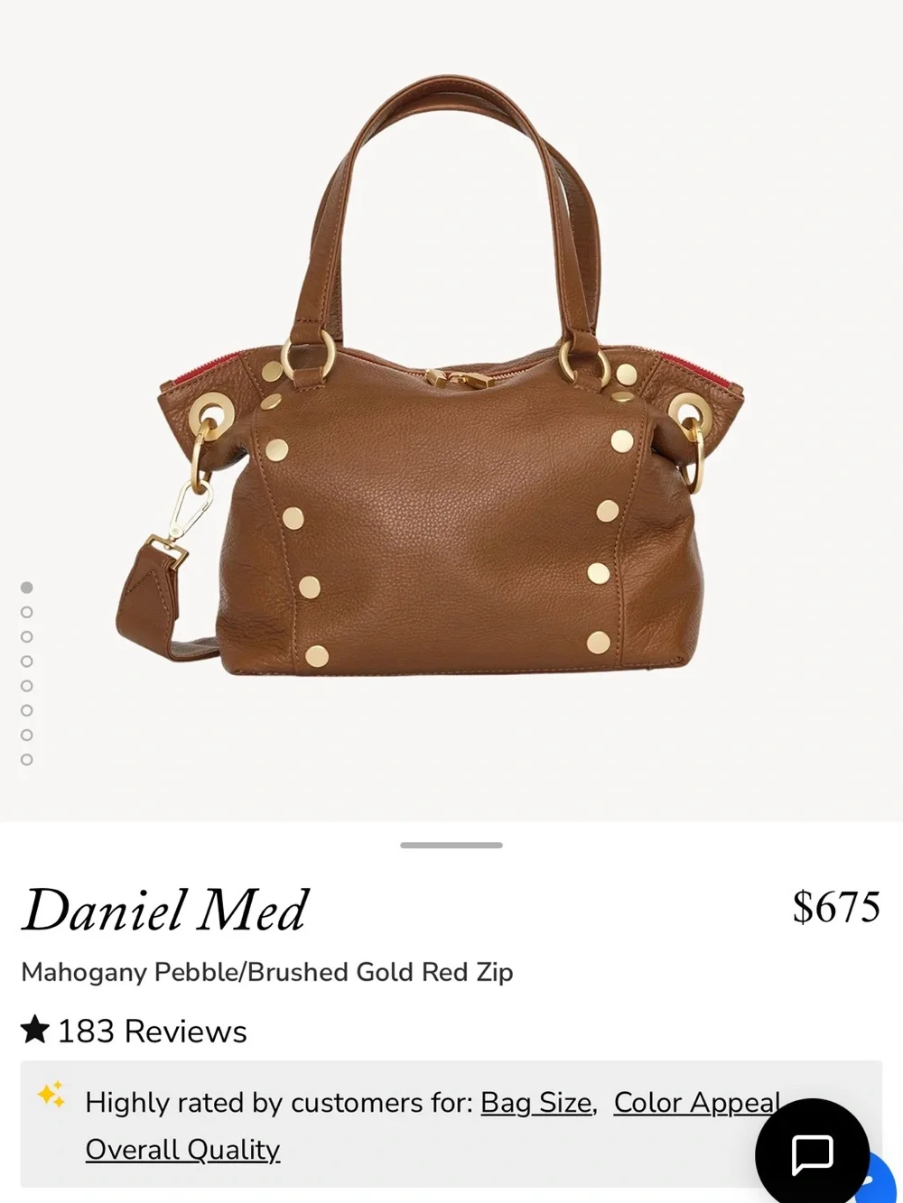 Hammitt Mahogany Pebble Leather Satchel with Gold Hardware